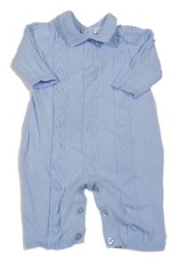 Světlemodrý vzorovaný pletený overal s límečkem blues baby