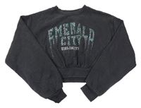 Čierna oversize crop mikina s nápisy z kamínků - Wicked M&S