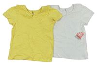 2x Žlté tričko s golierikom s madeirou + Biele tričko s golierikom s madeirou Matalan