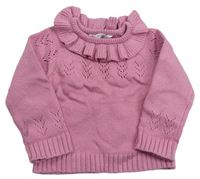 Růžový svetr s madeirou a volánem M&S