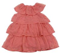 Lososové puntíkaté šifonové vrstvené šaty Mothercare