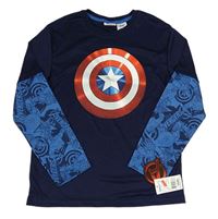 Tmavomodro-modré športové tričko s logem Kapitána Ameriky Marvel