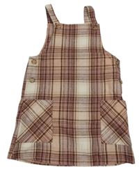 Starorůžovo-smetanovo-hnedé kockované vlnené na traké šaty Primark