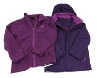 3v1set - Fialová šušťáková jarná funkčná bunda s kapucí + vínová fleecová prepínaci mikina zn. Karrimor