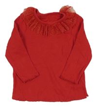 Červené rebrované tričko s tylovým golierikom zn. Matalan