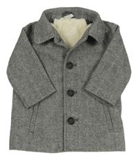 Šedý vzorovaný vlněný zateplený kabát H&M