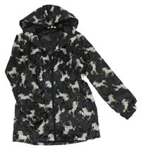 Černá šusťáková jarní parka s jednorožci a kapucí E-Vie