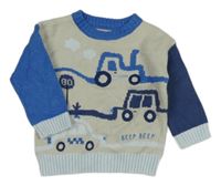 Svetlošedá -modrý sveter s dopravními prostředky Dunnes