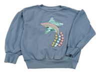 Modrošedá mikina s hvězdou z překlápěcích flitrů a bambulemi Next