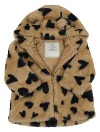 Hnědá kožešinová podšitá bunda se srdíčky a kapucí George