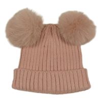 Růžová žebrovaná pletená čepice s bambulemi Matalan