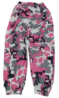 Světlešedo-šedo-růžové army šusťákové cargo cuff kalhoty Shein