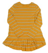 Okrovo-svetlomodrá pruhovaná bavlnená šatová tunika