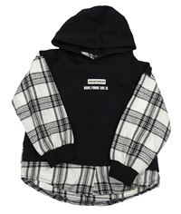 Černo-světlešedá mikina s košilí a kapucí