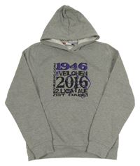 Sivá melírovaná mikina s číslom a kapucňou