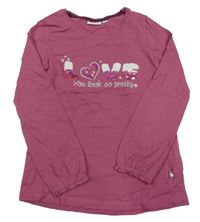 Fuchsiové tričko s nápisom a srdcem s flitrami Kids