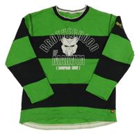 Zeleno-čierna pruhovaná mikina s potlačou