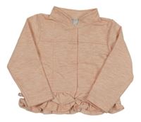 Růžová melírovaná propínací mikina s volánky