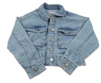 Modrá tepláková rifľová crop bunda Nutmeg