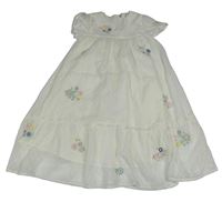 Bílé puntíkaté šifonové šaty s výšivkami květin Topolino