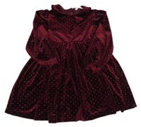 Vínové puntíkaté sametové šaty s límečkem M&S