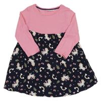 Ružovo-tmavomodré bavlněno/lehké šaty s jednorožcami Alive