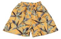 Okrové šušťákové kraťasy s listami