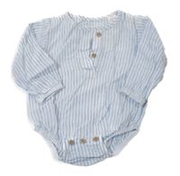 Bílo-modré pruhované lněné body s knoflíky Zara