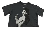 Tmavosivé crop tričko s Arianou Grande H&M