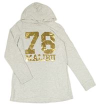 Světlešedé melírované teplákové šaty se zlatým číslem a kapucí H&M