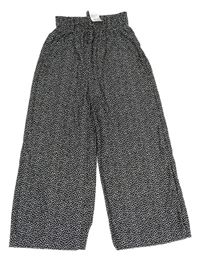 Černé vzorované lehké široké kalhoty s páskem Primark