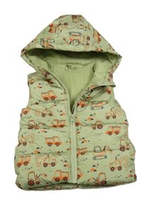 Zelená šušťáková zateplená vesta s bagrami a kapucňou St. Bernard