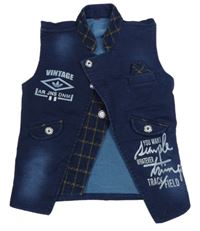 Tmavomodrá tepláková/riflová vesta s nápismi