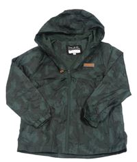 Tmavozeleno-čierna vzorovaná šušťáková jarná bunda s kapucňou F&F