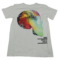 Biele tričko s farebnou lebkou