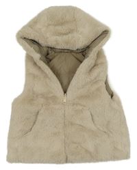 Nové - Světlebéžová kožešinová oboustranná vesta s kapucí Zara