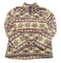 Béžovo-fialová vzorovaná chlupatá mikina