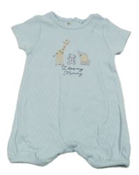 Svetlomodrý vzorovaný kraťasový overal so zvieratkami Nutmeg