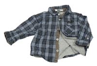 Tmavomodrá kostkovaná podšitá košile s nápisem obaibi