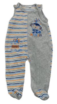 Šedo-modo-oranžové pruhované sametové dupačky s obrázkami Ergee