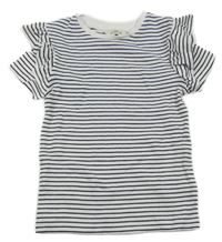 Bielo-čierne pruhované rebrované tričko s volánikmi F&F