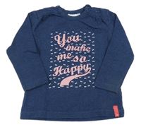 Tmavomodré triko s nápisy 