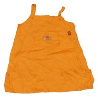 Oranžové plátenné na traké šaty s vreckom