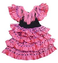 Kostým - Růžovo-černé puntíkaté šaty s třásněmi