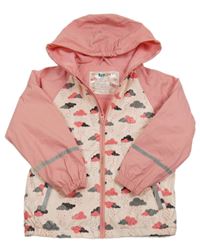 Ružová zateplená vodeodolná bunda s mráčikmi a kapucňou Lupilu