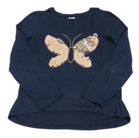 Tmavomodré triko s motýlkem z flitrů Little kids