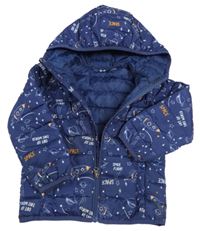 Tmavomodrá šušťáková lehce zateplená bunda s vesmírom a kapucňou Impidimpi