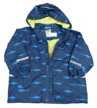 Tmavomodrá šušťáková jarná bunda so žralokmi a kapucňou Impidimpi