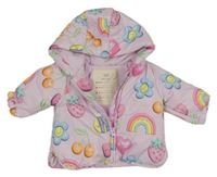 Růžová šusťáková zimní bunda s obrázky a kapucí Next