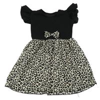 Černo-smetanové šaty s volánky a mašlí a leopardím vzorem 